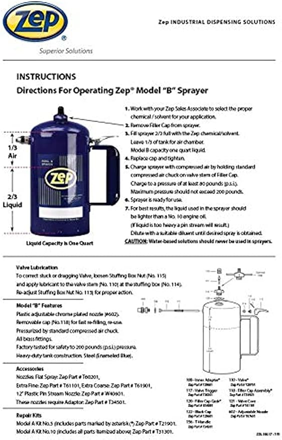 Zep Model B Heavy-Duty Steel Solvent Sprayer - 32 oz 829801 - Industrial - Image 3