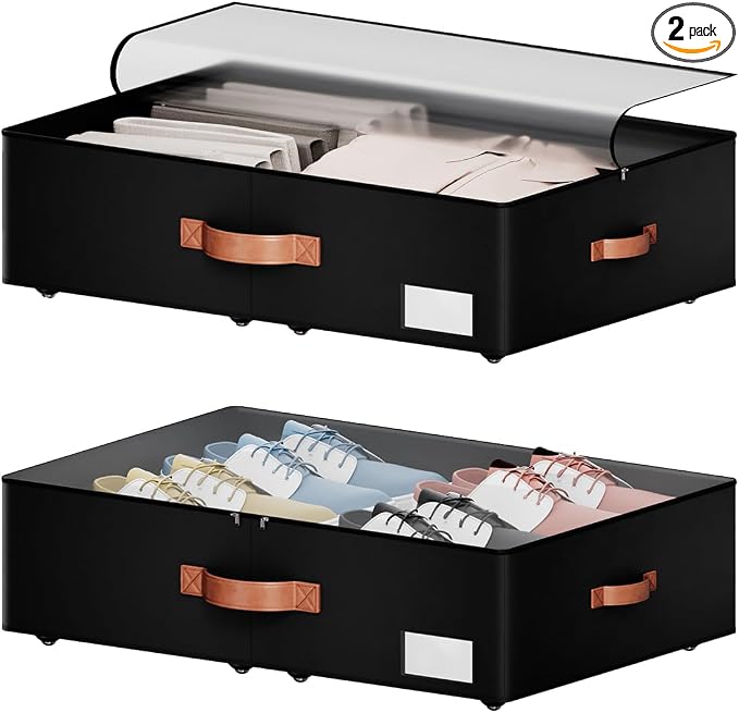 Underbed Storage With Wheels, Large Capacity 7.5 inches Height Storage Bins by leatherspaces