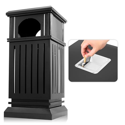 BEAMNOVA Black Trash Can Outdoor Top Tray Stainless Steel Commercial Garbage - Image 8