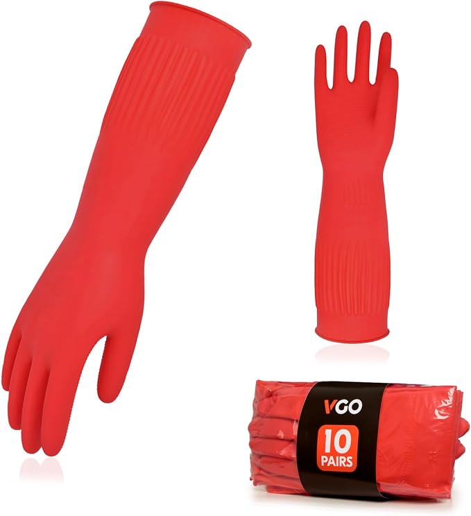 Vgo... 10-Pairs Reusable Household Gloves, Long Sleeve, Thick Latex by Vgo