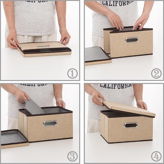 PRANDOM Storage Bins with Lids Jute Fabric Foldable Storage Boxes Organizer - Image 5