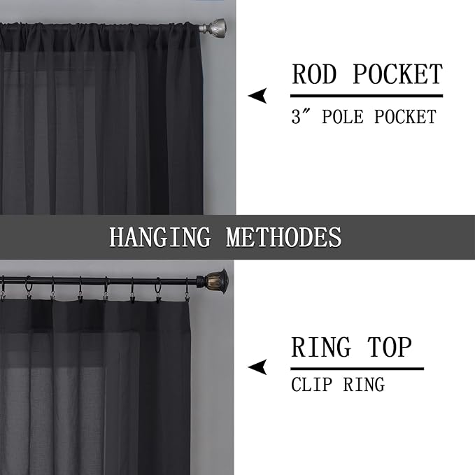 Tollpiz Sheer Curtains Bedroom Linen Textured Curtain Sheers Light Filtering - Image 5