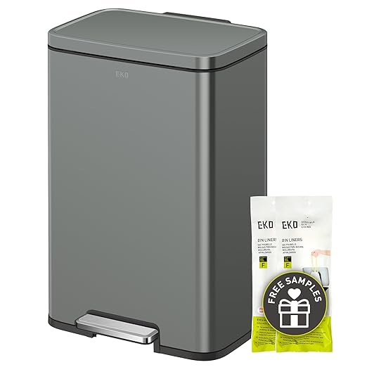 EKO Madison Nardo Grey Stainless Steel 50 Liter/13.2 Gallon Step Trash Can by EKO