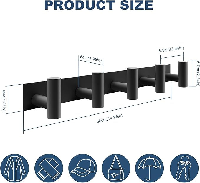 PMMASTO Coat Rack Wall Mounted, 5 "T Shaped Wall Hooks - Image 5