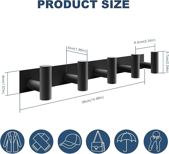 PMMASTO Coat Rack Wall Mounted, 5 "T Shaped Wall Hooks - Image 4