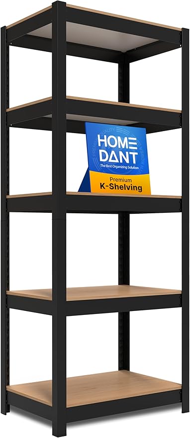 HOMEDANT House Black 5 Tier 24.4" W Laminated Metal Shelving Unit Adjustable by TheBestOrganizingSolution