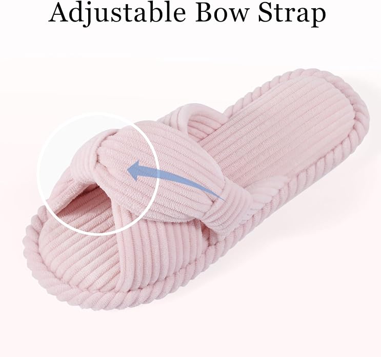 Evshine Summer House Slippers for Women Corduroy Cross Bow Indoor Slippers Open - Image 3