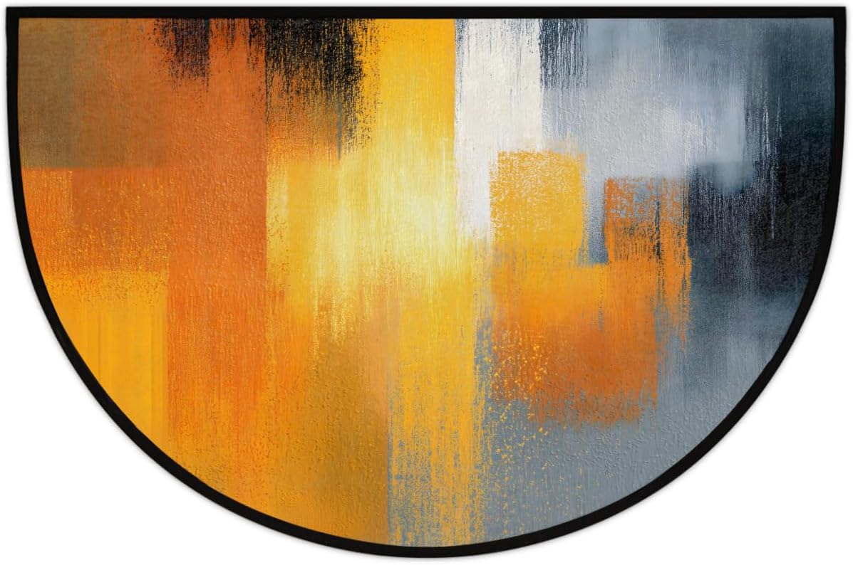 Yellow Grey Half Round Doormat Semi Circle Rug Half Moon Rug Entryway Mat | Yellow Grey Washable Non Slip Outdoor Floor Rug Kitchen Mat for Indoor Outdoor Bathroom Fireplace Bath Decor