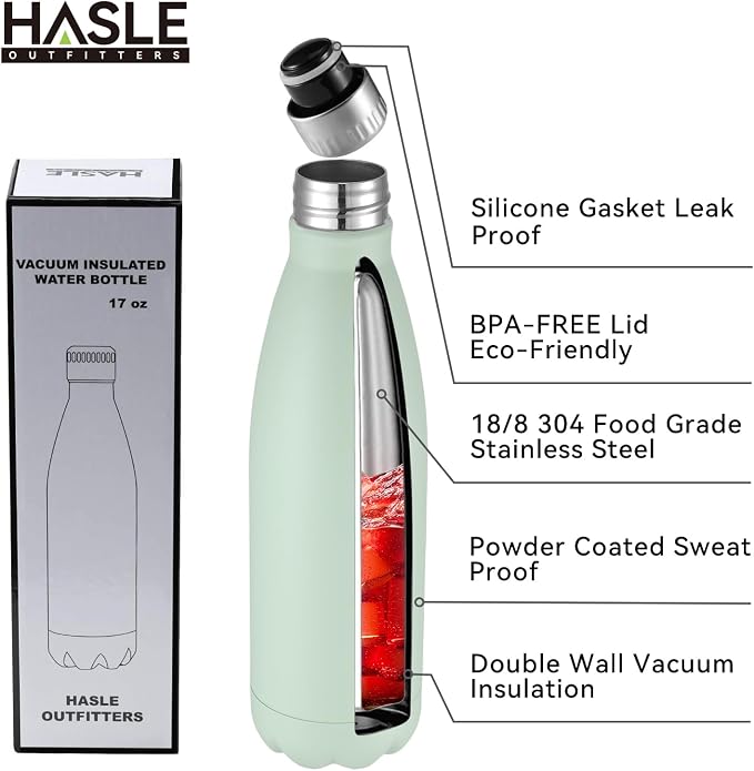 HASLE OUTFITTERS 17oz Stainless Steel Water Bottles, Vacuum Insulated Water - Image 2