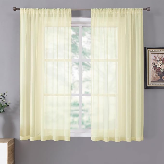 Tollpiz Short Sheer Curtain Linen Textured Bedroom Curtains Sheer Light by Tollpiz
