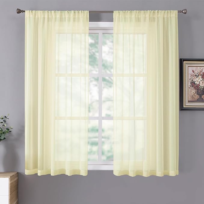Tollpiz Short Sheer Curtain Living Room Linen Textured Curtains Sheer Light by Tollpiz