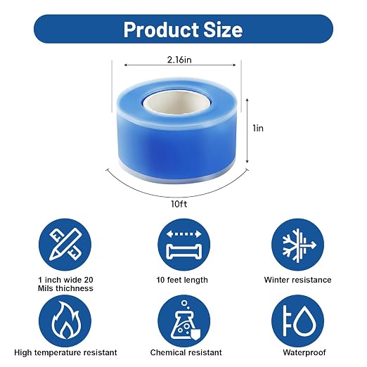 Self Fusing Silicone Tape 4 Rolls 1 in x 10' Blue Waterproof Rescue Tape Rubber - Image 2