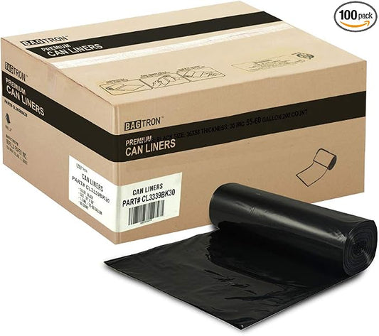 33 Gallon Trash Bags, 30 Micron Heavy Duty Pure LDPE Garbage Can Liners by Bagtron