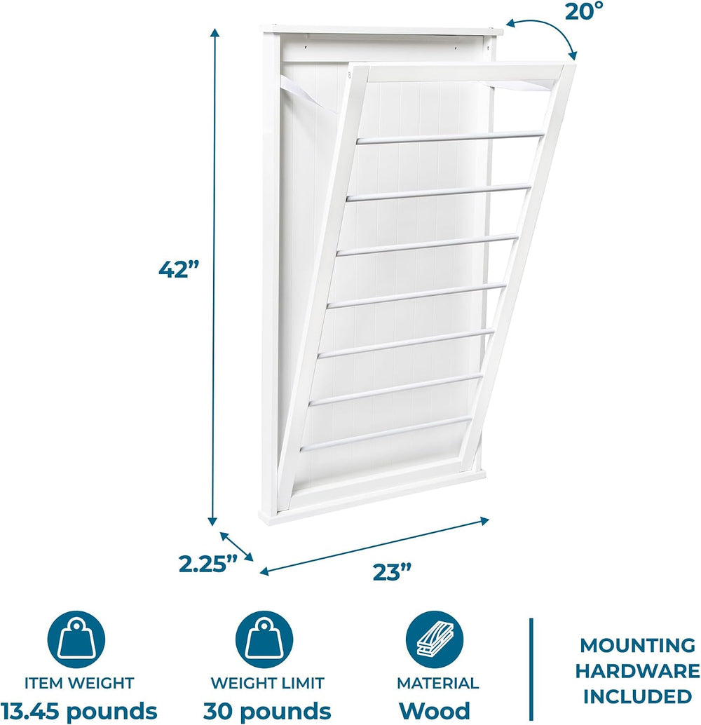 Honey-Can-Do Wall-Mount Wooden Clothes Drying Rack, 30 lb, White