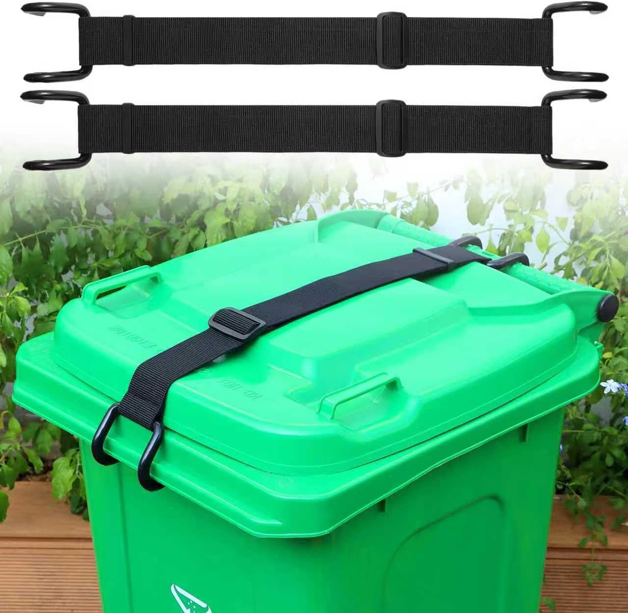 Metal Non-Slip Double Claw Trash Can Lid Lock, Adjustable Animal-Proof & Windproof Garbage Can Lock, Universal Fit for 28-96 Gallon Outdoor Bins 2-pack
