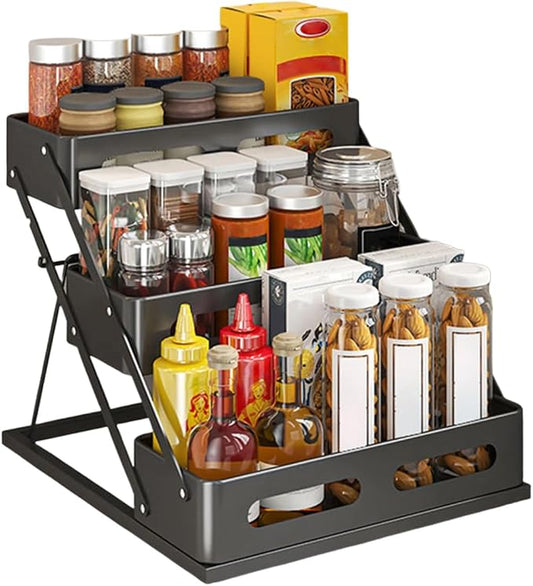 Bokelai Spice Rack 3 Tier Foldable Seasoning Organizer Jars Storage Holder Step by Bokelai