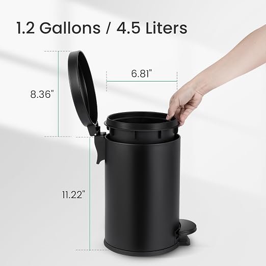 Cesun 1.2 Gallons Small Black Trash Can, Bathroom Garbage Can - Image 6