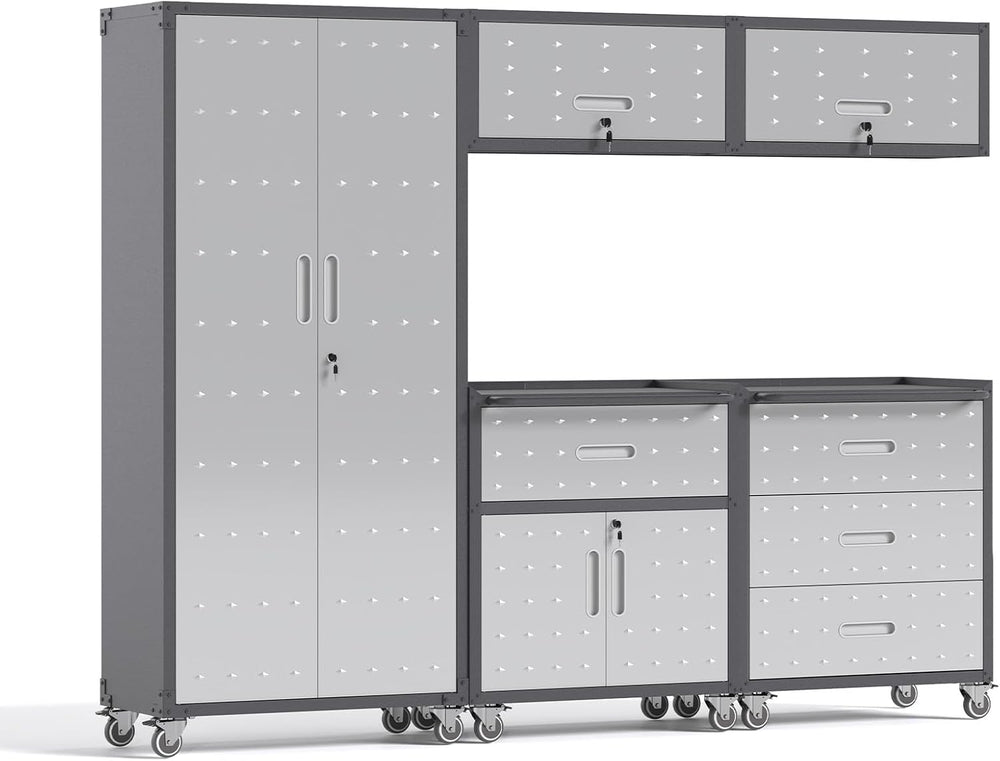 Garage Storage Cabinets System 5PCS Workshop Set with Drawers Locking Heavy D...