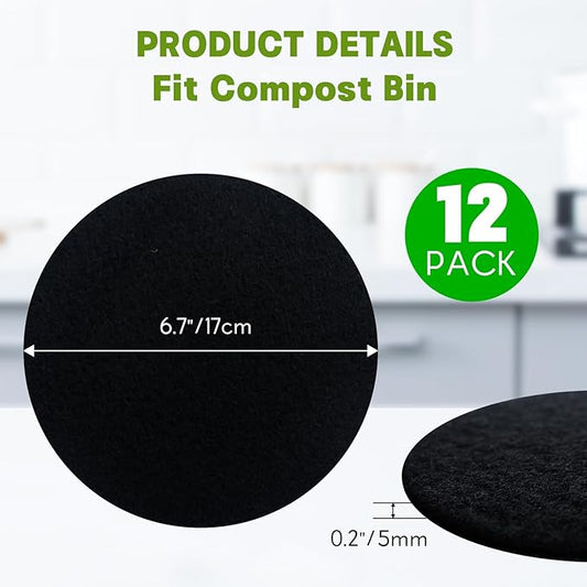 12 Pack - 6.7 Inch Round Compost Bin Charcoal Filters, Extra Thick Activated - Image 2