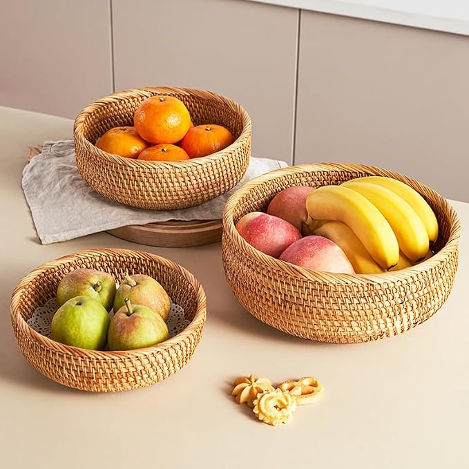 Rattan Bread Basket, Hand Woven Fruit Basket, Wicker Serving Basket Bowl - Image 3