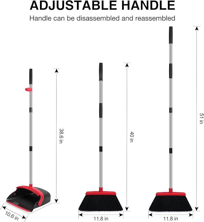 NACENA Broom and Dustpan Set, 52-in Long Adjustable Handle Broom Dustpan Combo - Image 2