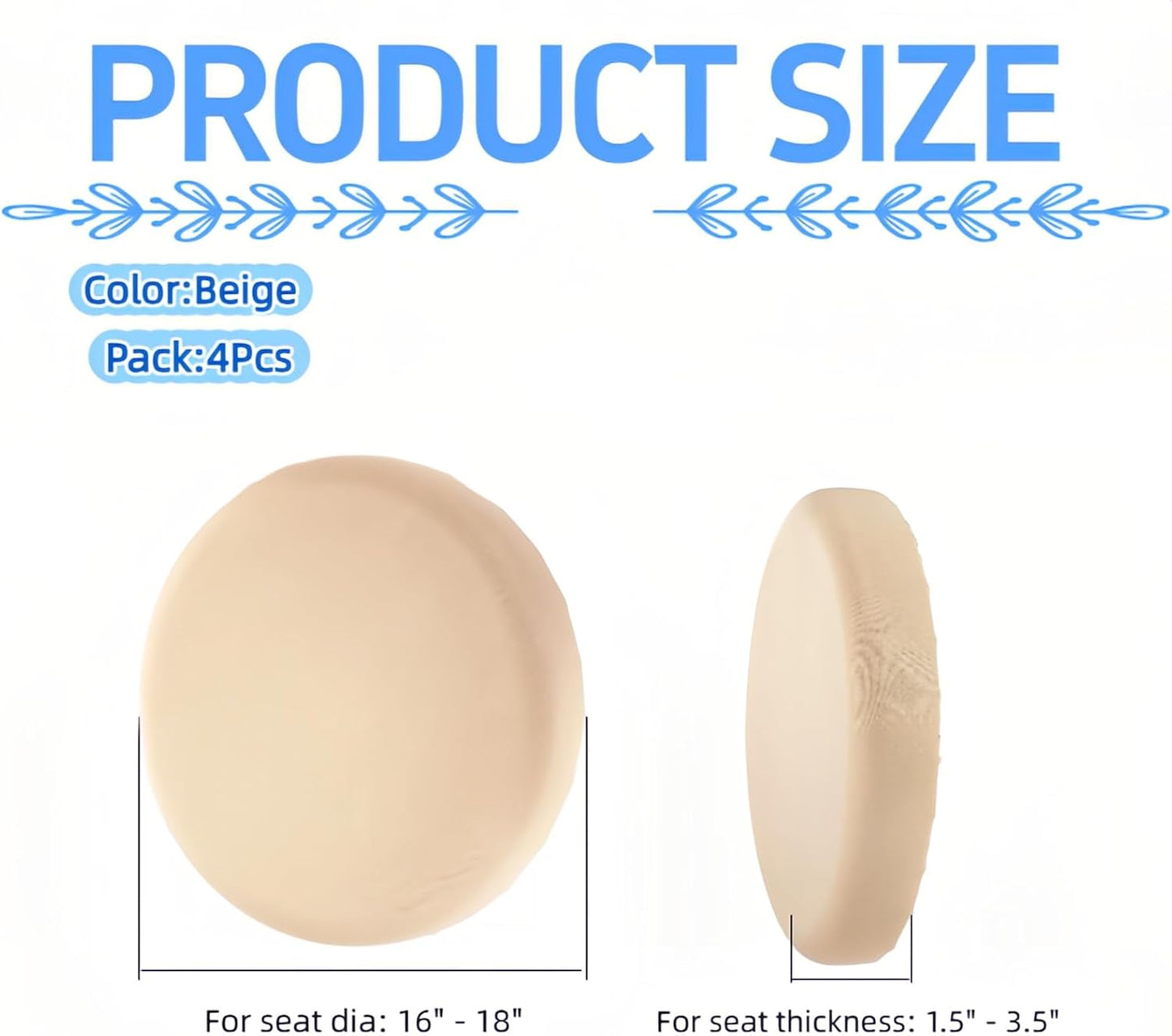4-Pack Round Stool Covers, 16-18 Inch Bar Stool Cushion Covers, Elastic Washable Dustproof Stool Covers, Suitable for Decoration in Bars, Kitchens, Cafes and Offices, Beige