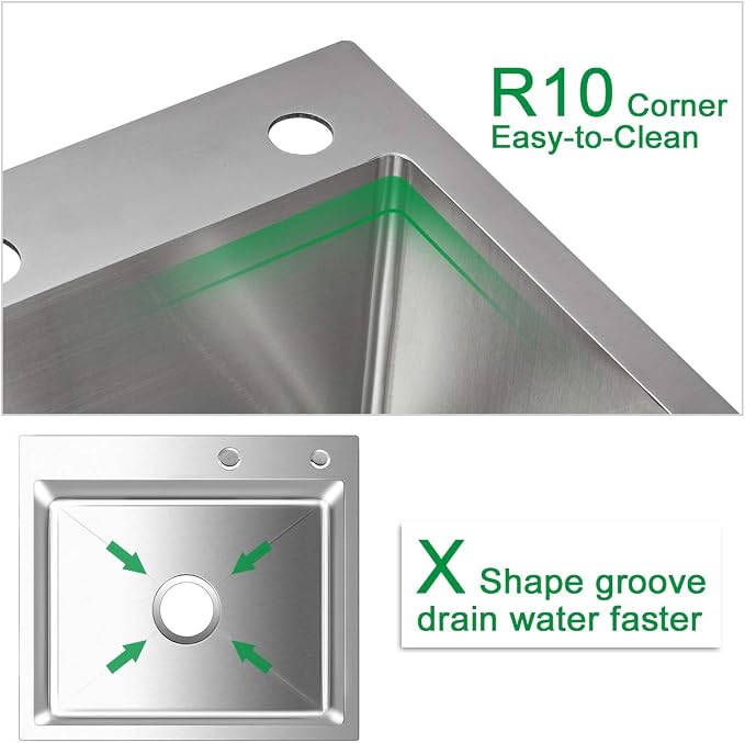 25x18 Inch Kitchen Sink Drop in, Premium T-304 Grade Stainless Steel Sink - Image 4