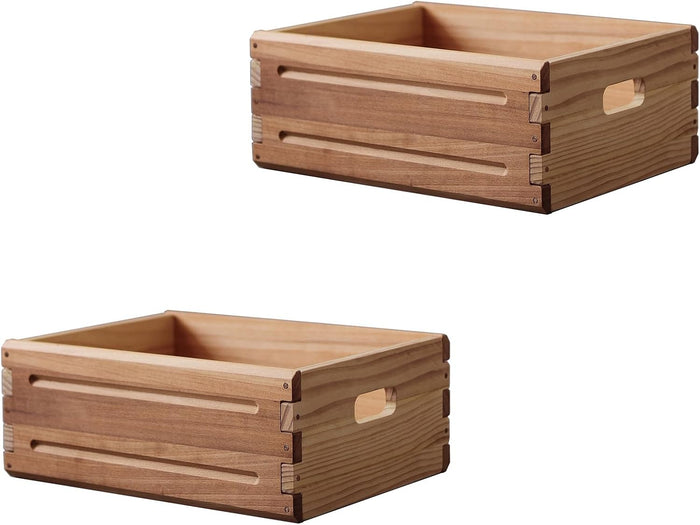 2 Pack Wooden Storage Bins of 16"x12"x6.25".Durable Open Solid Wood Box w/ Handles.Farmhouse Container Shelf Baskets. Multipurpose Home Décor Organizer Crates for Display,Pantry,Book,CD