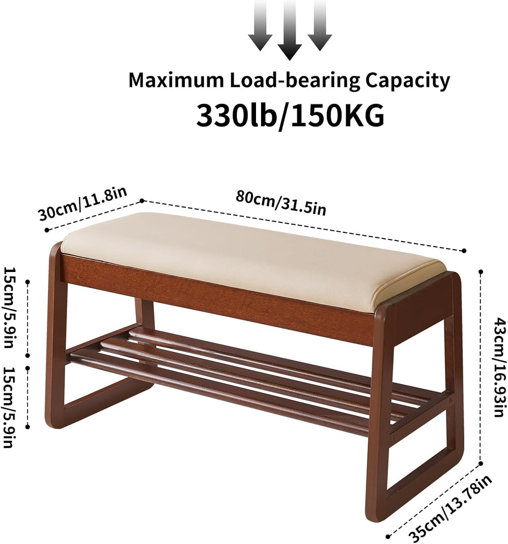 Aibiju Shoe Rack Bench with Cushion, 2 Tiers Wood Shoe Bench with Flip-Top St...