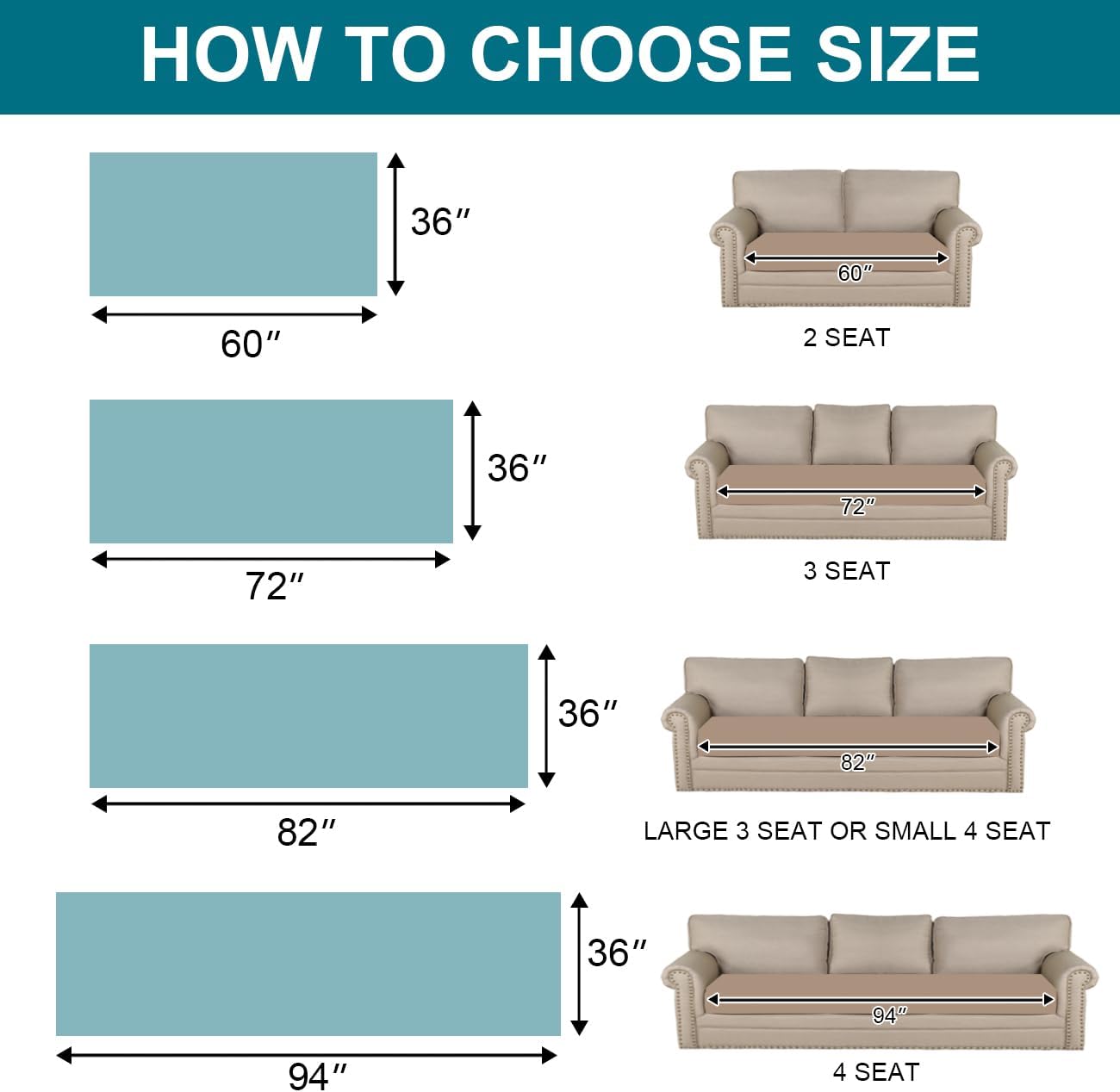 Turquoize Waterproof Couch Cover for Dogs Washable Sofa Cover with Non-Slip Backing Soft Sofa Slipcovers Pet Couch Cushion Protector for 3 Cushion Sofa, Sectional & Loveseat Cover (36x94, Beige)