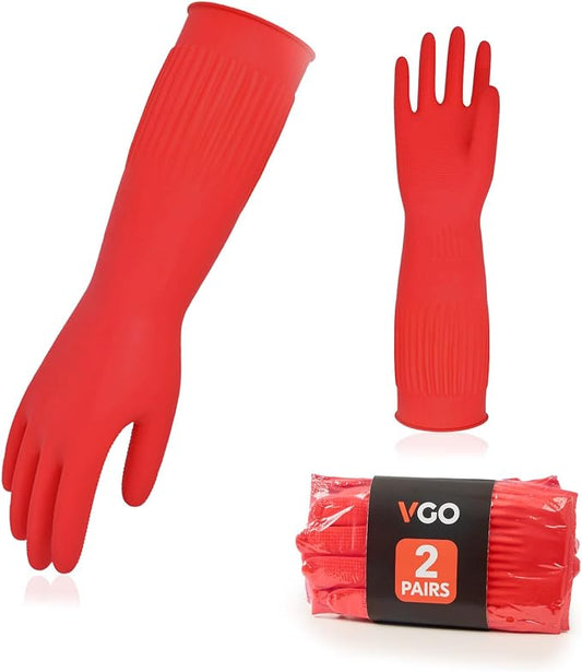 Vgo 2-Pairs Dishwashing Gloves, Reusable Household Gloves, Long Sleeve by Vgo
