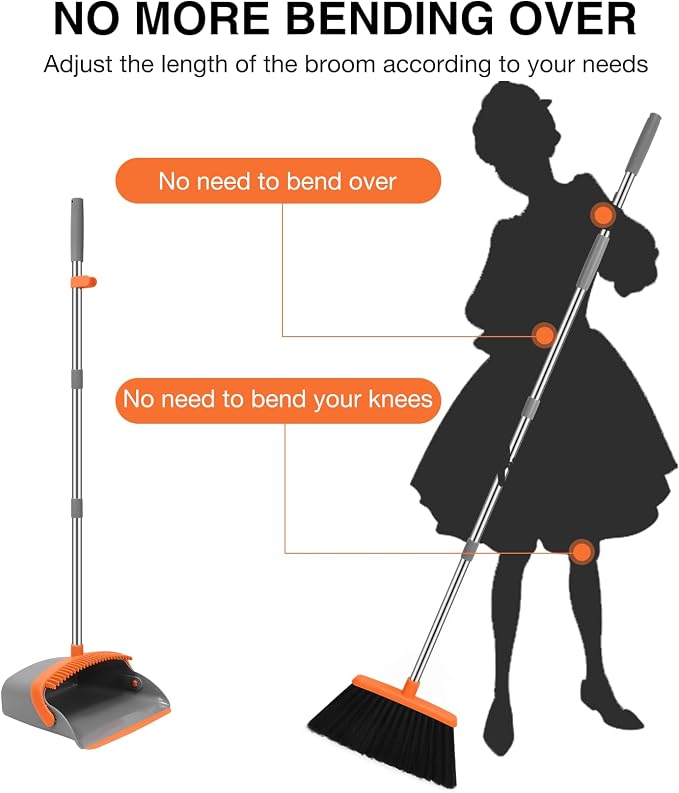 NACENA Broom and Dustpan Set, 52-in Long Adjustable Handle Broom Dustpan Combo - Image 3