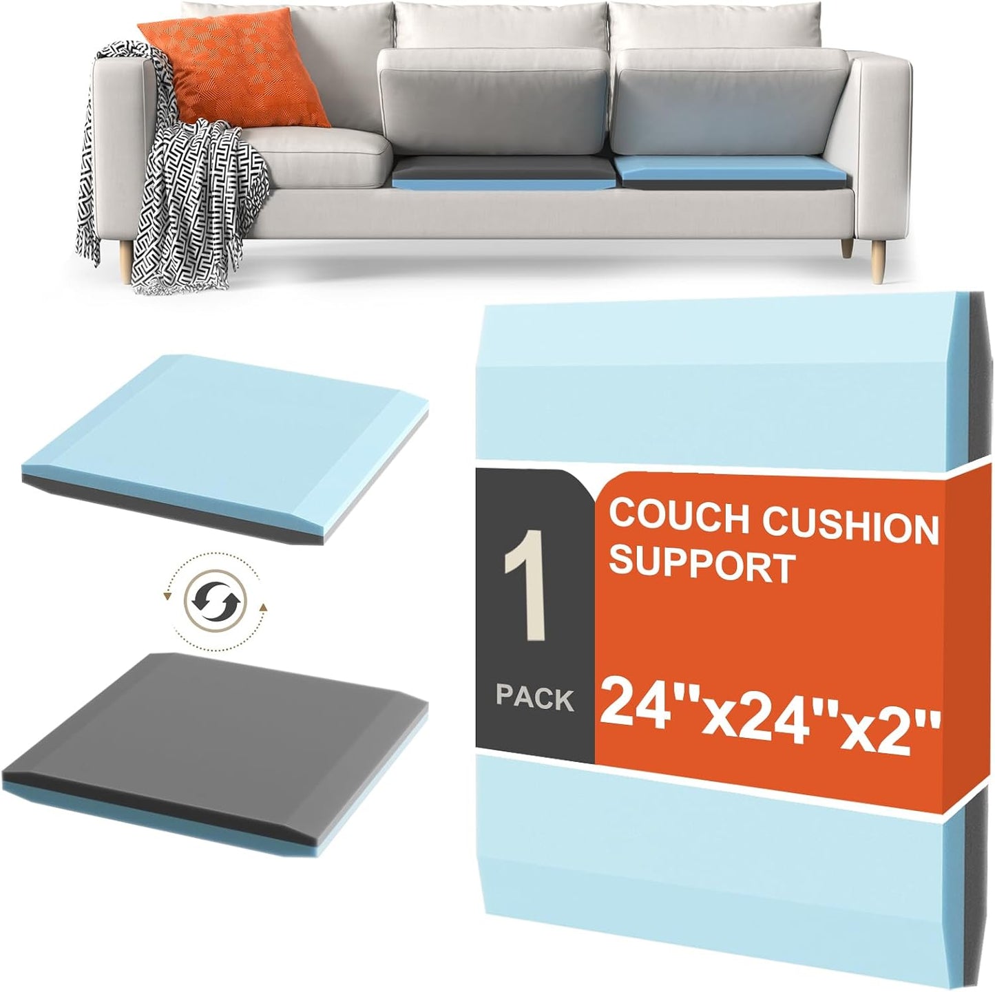 Couch Cushion Support for Sagging Cushions 24''x24'', Two in One Sofa Cushion Support to Repair Sagging Seats, Lift Saggy Seats, Extend Couch's Life, Blue & Grey 1PC