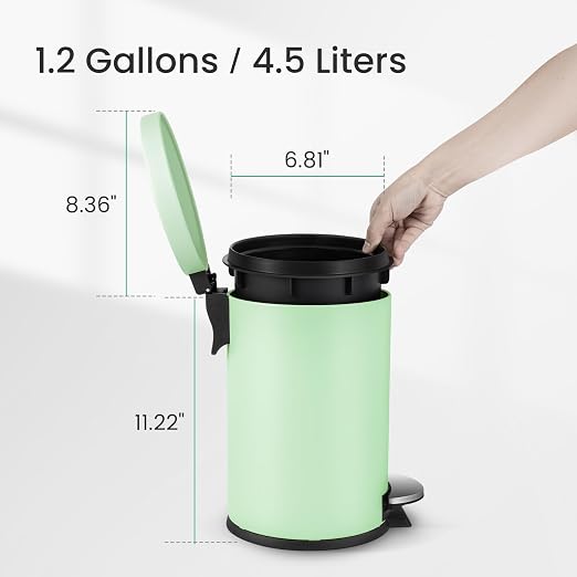 Cesun 1.2 Gallons Small Green Trash Can, Bathroom Garbage Can - Image 6