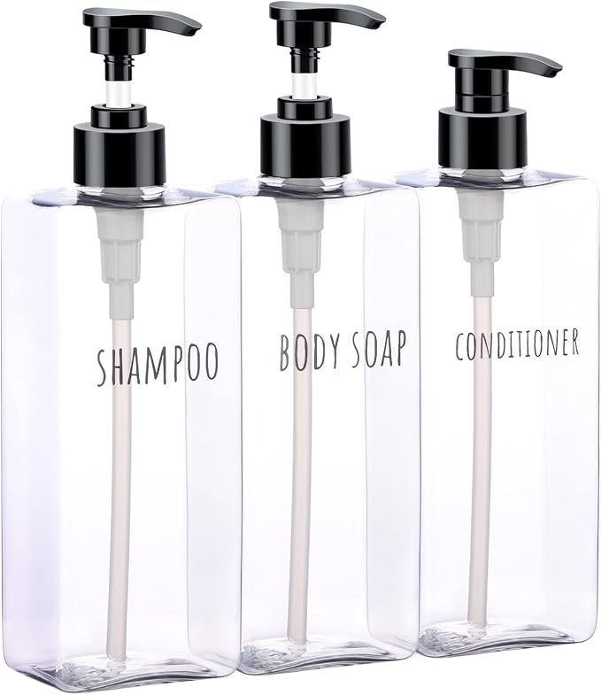 Segbeauty Clear Square Shampoo Bottles, 500ml Empty Reusable Bathroom Shower by Segbeauty
