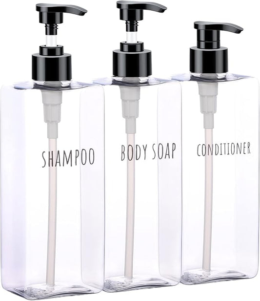 Segbeauty Clear Square Shampoo Bottles, 500ml Empty Reusable Bathroom Shower by Segbeauty
