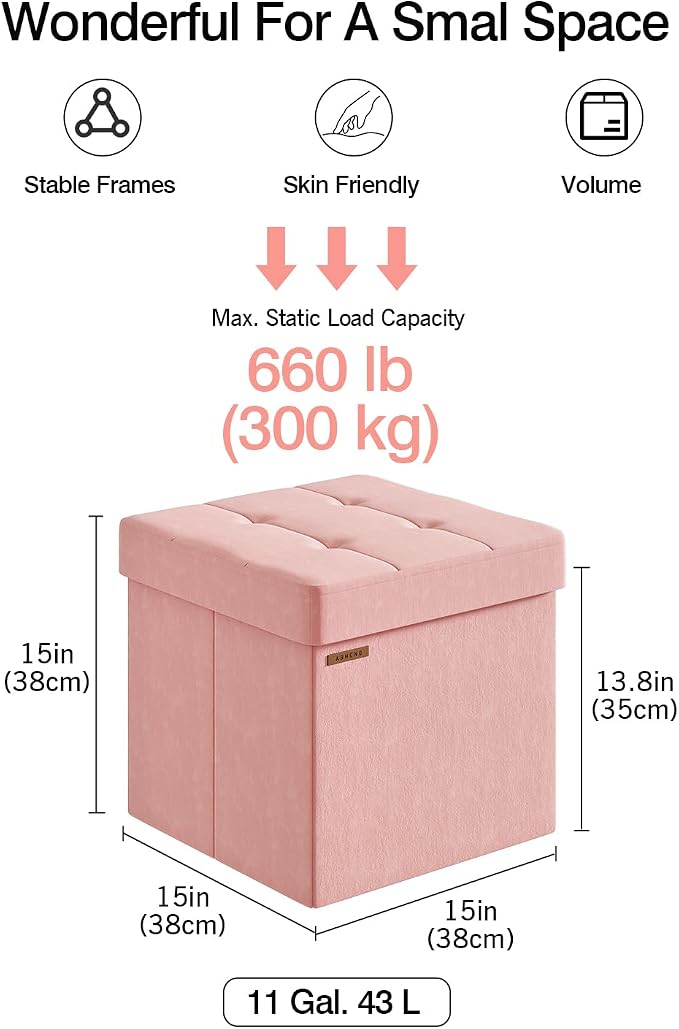 Folding Storage Ottoman, Velvet Storage Bench, - Image 2