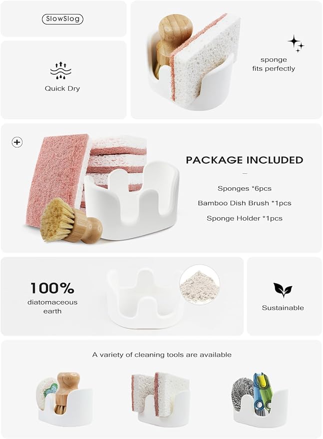 Double Sponge Holder, Water-Absorbing Stone Dish Sponge Caddy - Image 2