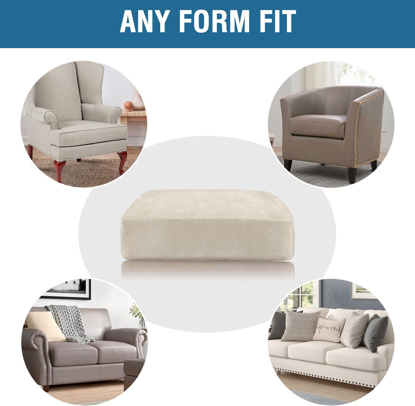 H.VERSAILTEX Velvet Stretch Couch Cushion Cover Plush Cushion Slipcover for Chair Loveseat Sofa Cushion Furniture Protector Seat Cushion Sofa Cover (3 Piece Sofa Cushion Covers, Ivory)