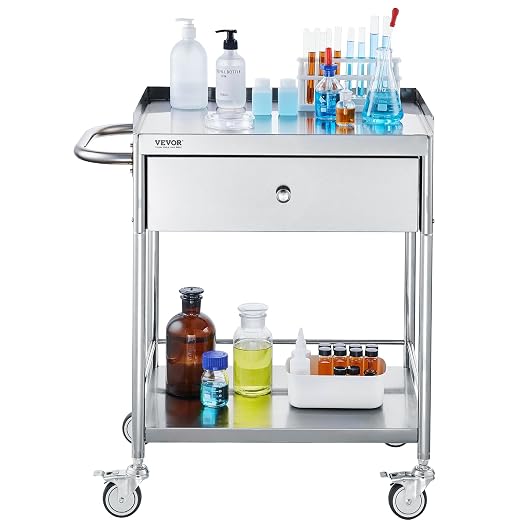 VEVOR Medical Cart, 2-Layer Stainless Steel Cart 220 lbs Weight Capacity - Image 9