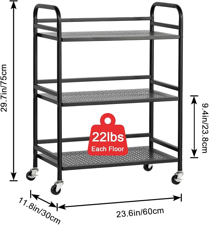 HDANI 3 Tier Metal Rolling Heavy Cart Supports 40 Lbs Per Tier, Rolling Cart - Image 6