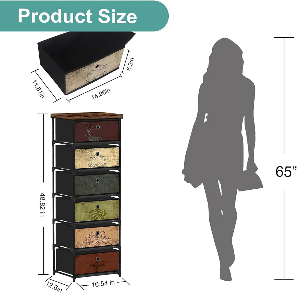 VASICAR 6 Drawers Storage Organizer Cabinet, Small Fabric Dresser