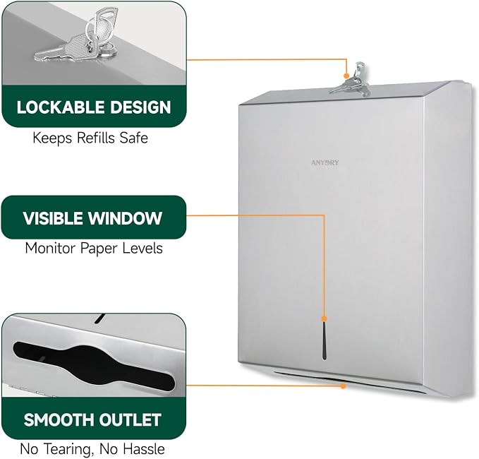 Commercial Paper Towel Dispenser Wall Mount 400-Sheet Capacity Brushed - Image 4