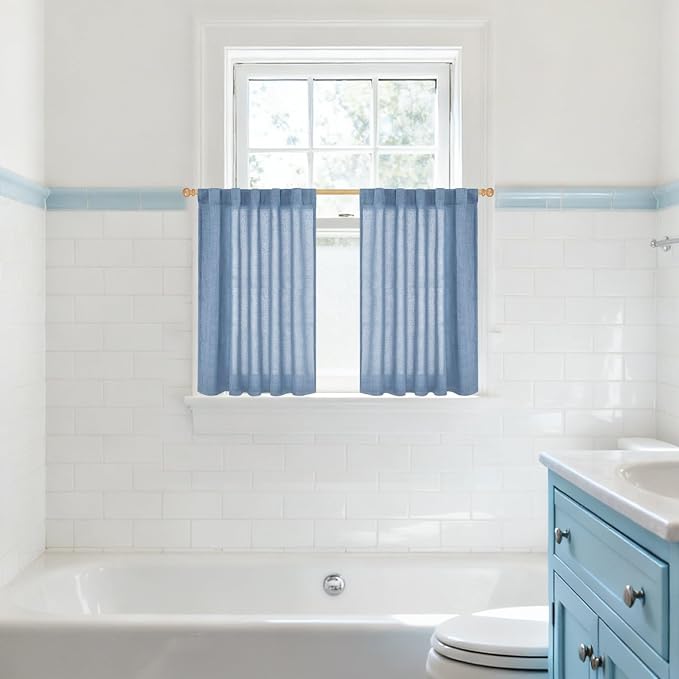 YoungsTex Denim Blue Linen Curtains 36 Inches Long - Image 2