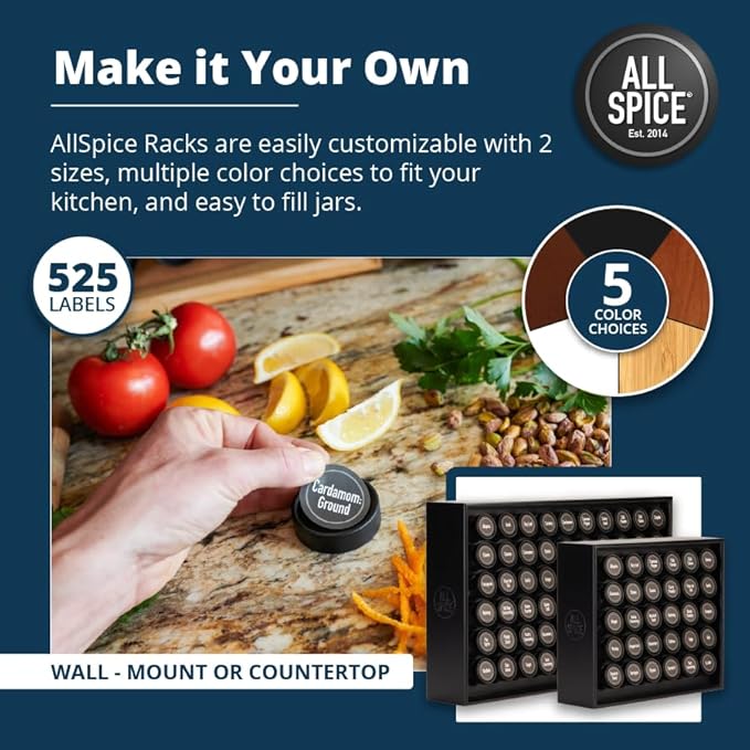 AllSpice Spice Rack Organizer, 525 Unique Labels, Countertop or Wall Mount - Image 4
