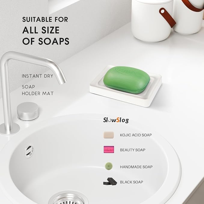 2 Pack Diatomite Soap Trays, Fast Drying Stone Soap Dishes, Natural - Image 7
