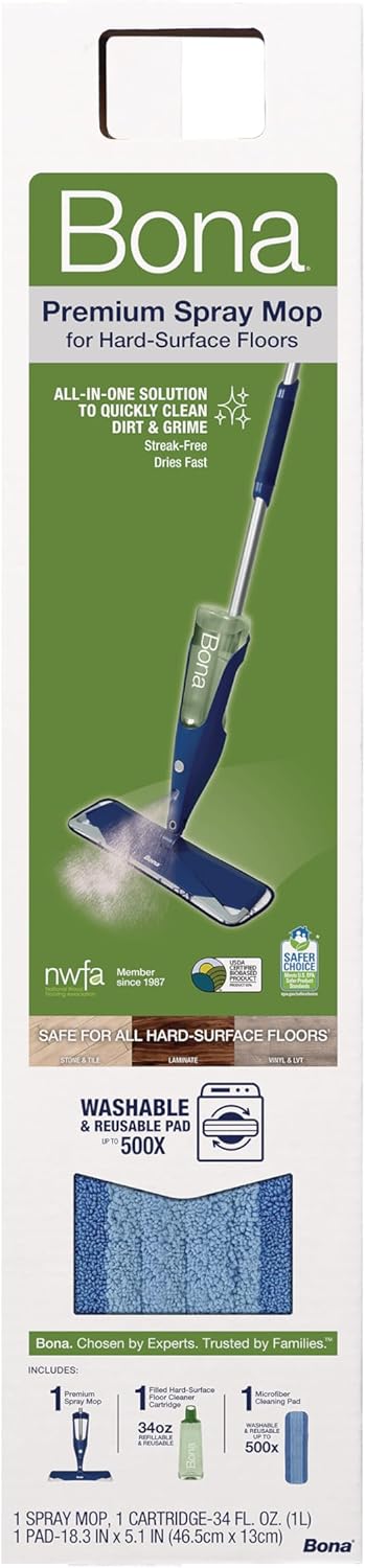 Bona Premium Motion Multi-Surface Floor Spray Mop - Includes Multi-Surface Floor Cleaning Solution and Machine Washable Microfiber Cleaning Pad - for Stone, Tile, Laminate, and Vinyl Floors