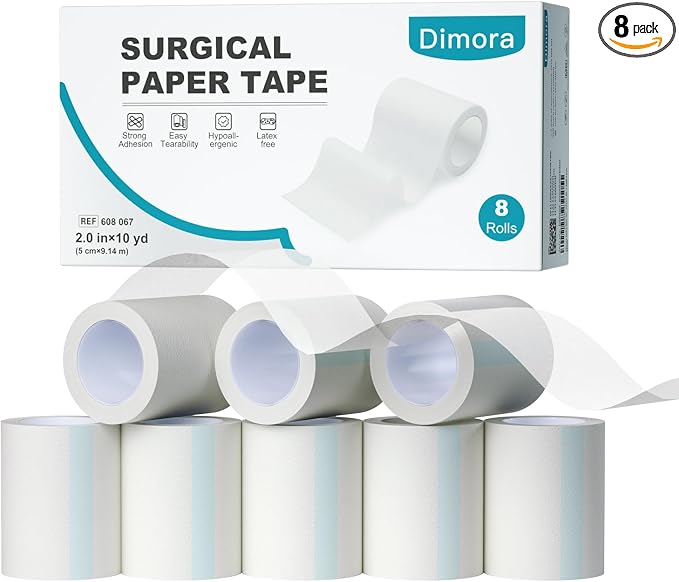 Dimora Soft Paper Surgical Tape 8 Rolls- Hypoallergenic Medical Tape by Dimora