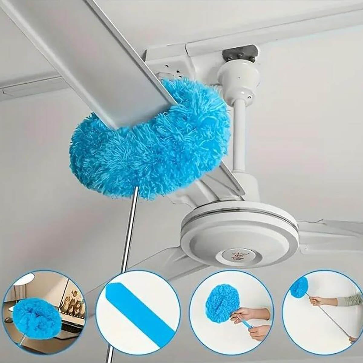 Ceiling Fan Cleaner Duster with Reusable Microfiber Pad Extension Pole 13 to 30 Inch for Cleaning Fan Blades,Door,Window
