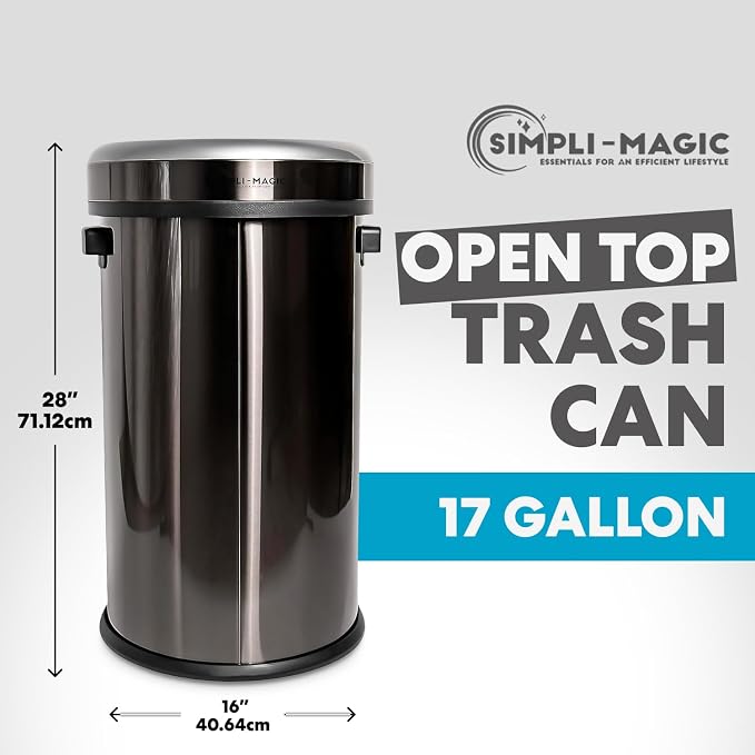65 Liter / 17 Gallon Open Top Trash Can, Elegant Black Finish - Image 2
